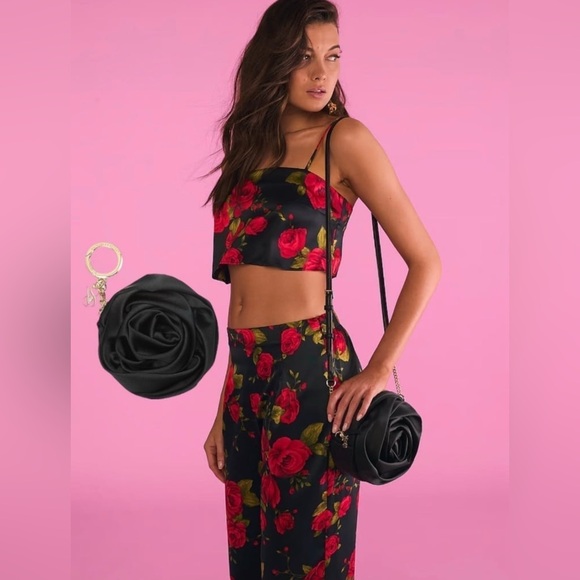 VICTORIA'S SECRET Victoria's Secret Satin Rose Crossbody Bag and Keychain